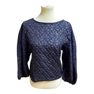 Like New! Black Quilted Blouse Bubble Sleeves